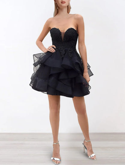 A-Line Homecoming Dresses Corsets Dress Cocktail Party Birthday Short / Mini Sleeveless Strapless Organza Layers with Ruffles Appliques Regular