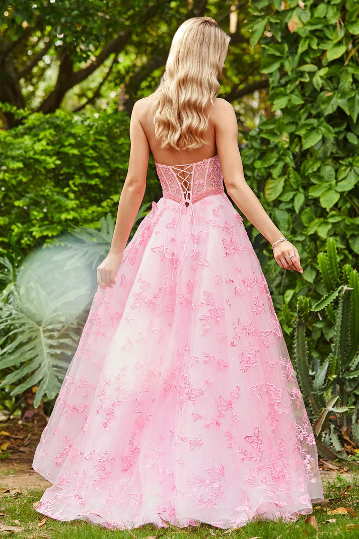 Prom Dresses A-Line Sweetheart Strapless Lace Applique Slit Lace Up Floor-Length Formal Women's Dresses