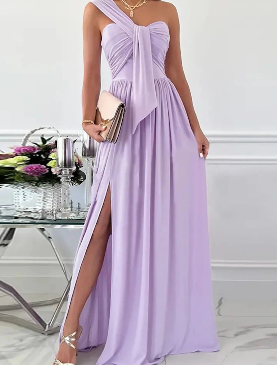 cWomen‘s Formal Party Dress Wedding Guest Dress Long Dress Maxi Dress Light Pink Black Red Sleeveless Pure Color Ruched Spring Summer Halter