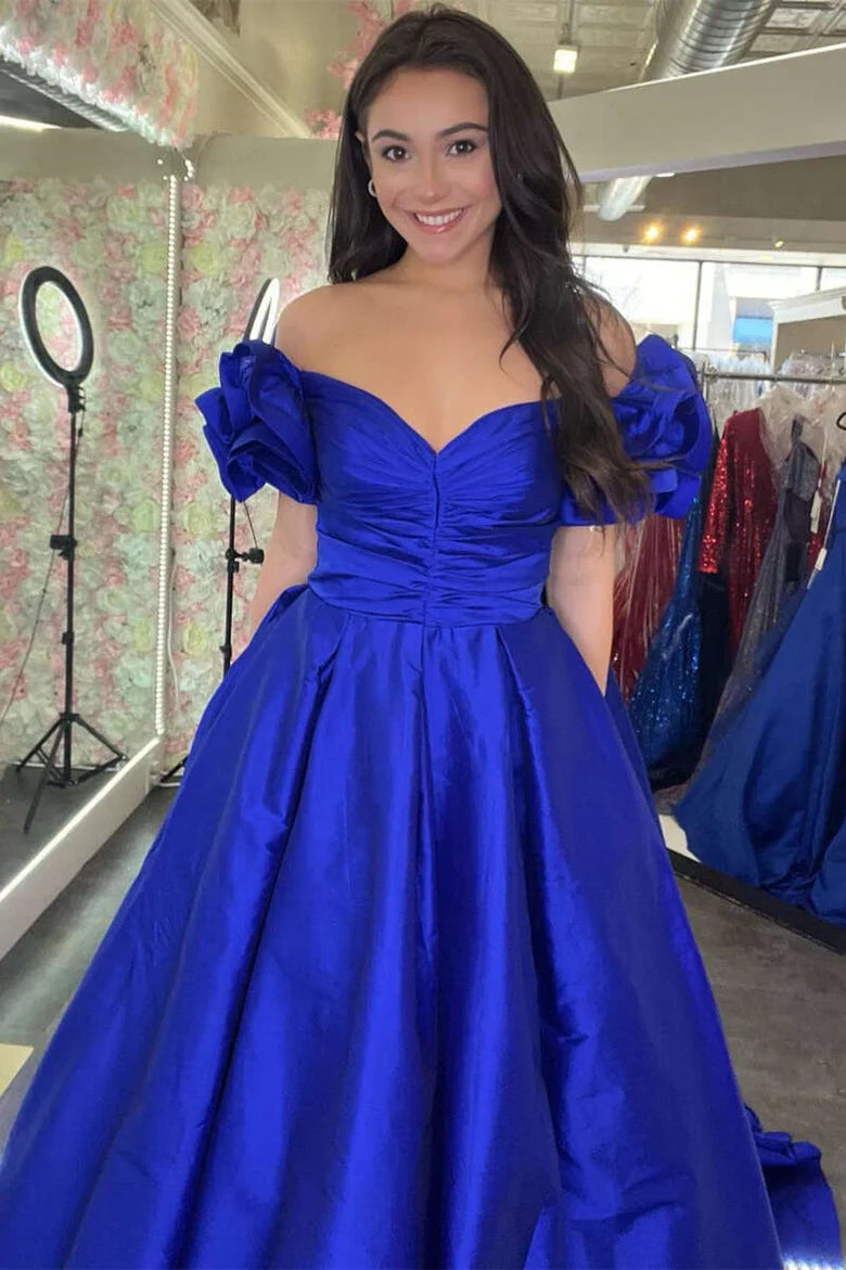 A-Line  Off-the-Shoulder Ruffled Sleeve Prom Gown