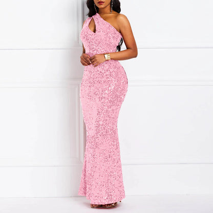 Wedding Guests Dresses Sequins Fashion Sleeveless Oblique Collar Mermaid Women's Maxi Dress Bodycon Dress Party Dress Prom Dresses Formal Wear Dresses