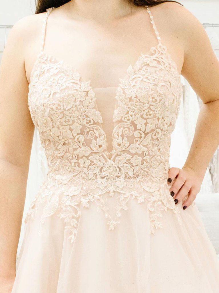 Spaghetti Straps Illusion Plunging V Neckline Wedding Dress