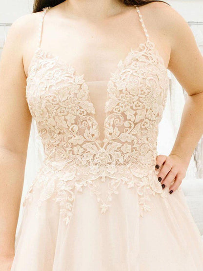 Spaghetti Straps Illusion Plunging V Neckline Wedding Dress