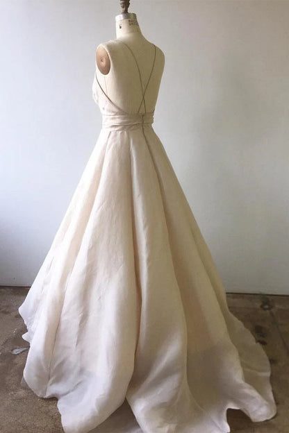 Spaghetti Straps Ivory Long Wedding Dress with Criss Back