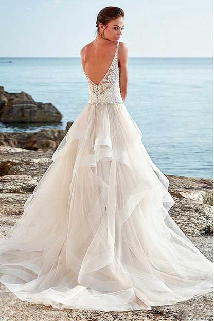 Spaghetti Straps Neckline A-Line Wedding Dress With Beaded