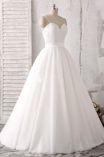 Spaghetti Straps Sweetheart Floor-length White Satin Wedding Dress