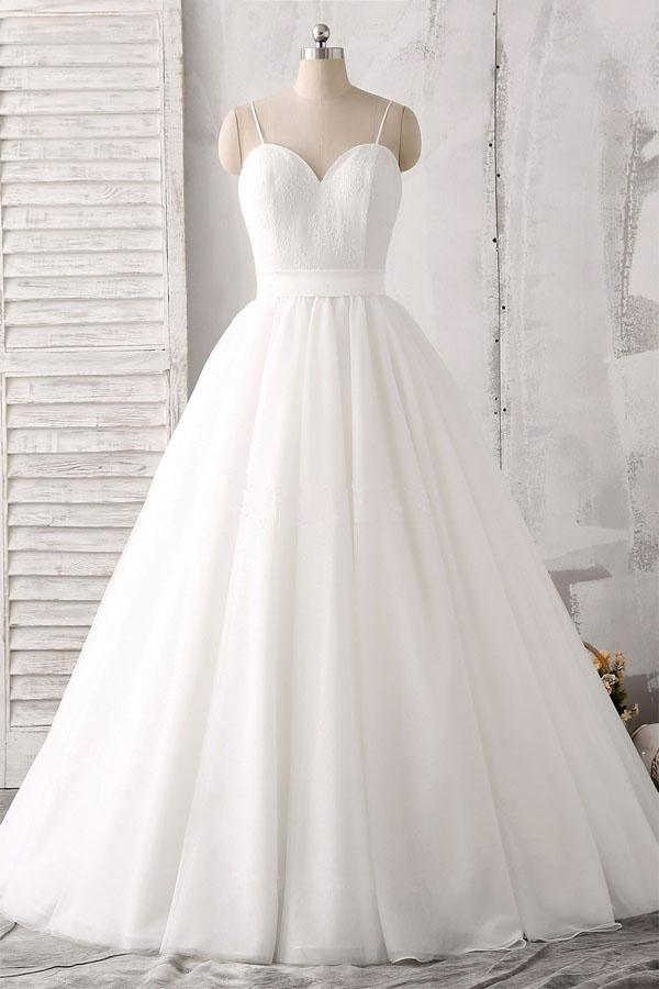 Spaghetti Straps Sweetheart Floor-length White Satin Wedding Dress
