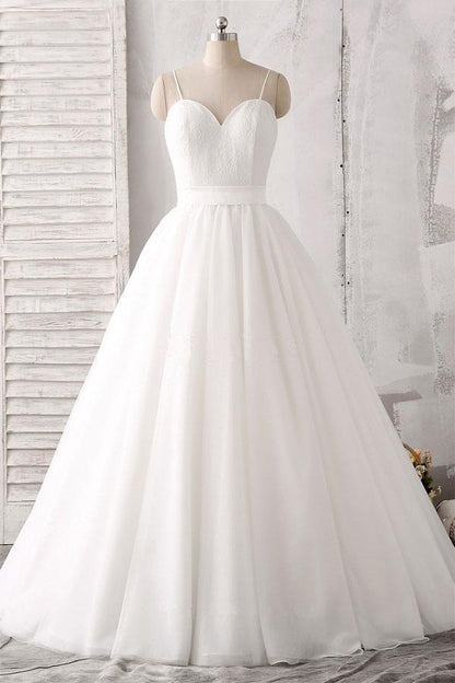 Spaghetti Straps Sweetheart Floor-length White Satin Wedding Dress