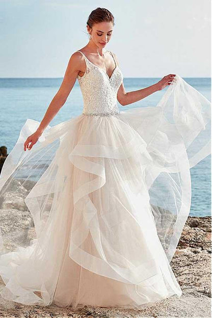 Spaghetti Straps Neckline A-Line Wedding Dress With Beaded