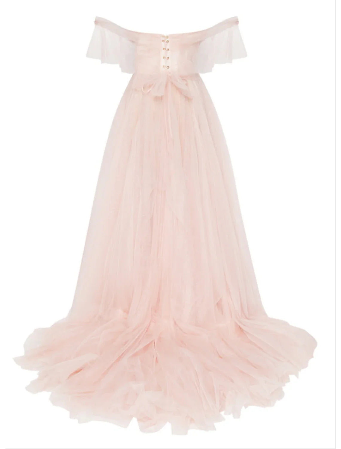 A-Line Elegant Engagement Formal Evening Dress Sweetheart Neckline Sleeveless Court Train Tulle with Bow(s) Pleats