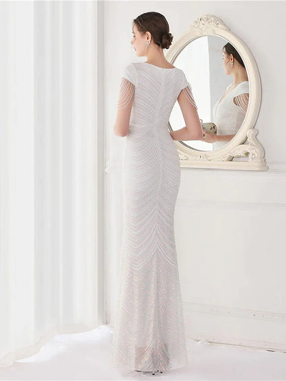 Mermaid / Trumpet Evening Gown Elegant Dress Wedding Guest Floor Length Sleeveless V Neck Sequined V Back with Sequin