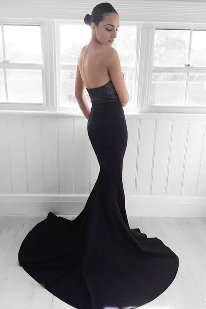 Sheath Mermaid  Sweep/Brush Train Dresses Strapless Sleeveless Long Prom Dress