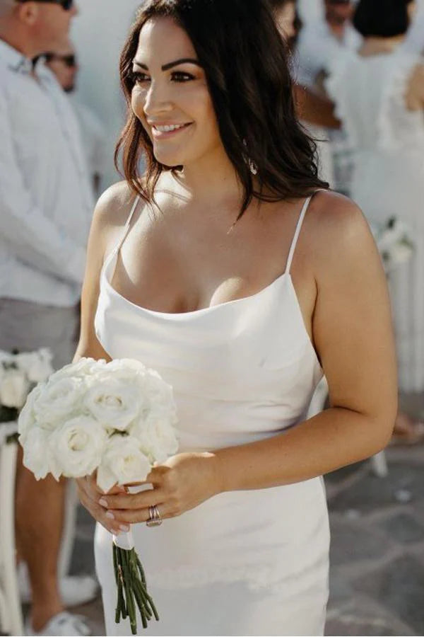 Mermaid Spaghetti Straps Backless Court Train White Wedding Dress