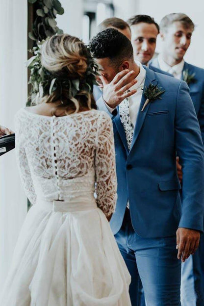 Two Piece 3/4 Sleeve Chiffon Wedding Dresses Wedding Dress