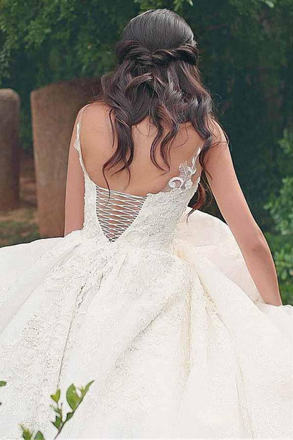 V-neck Neckline Ball Gown Wedding Dresses With Lace Appliques