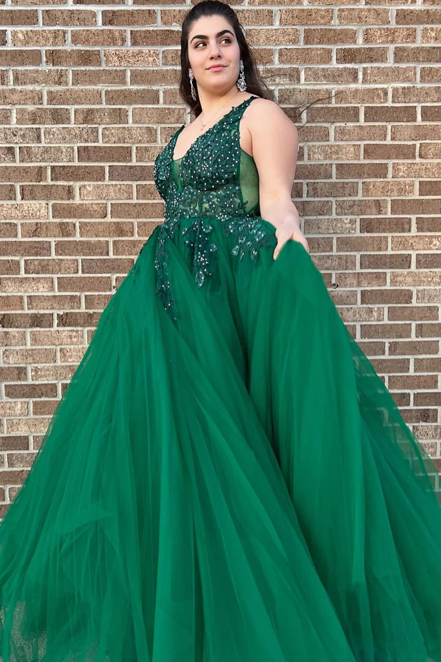 Tulle Appliques Backless A-Line Long Prom Dress
