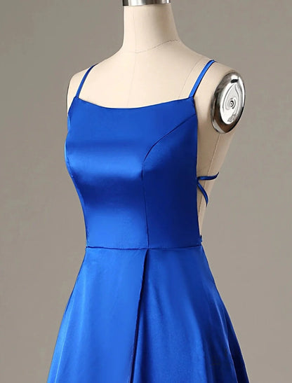 A-Line Evening Gown Sexy Dress Formal Sweep / Brush Train Sleeveless Spaghetti Strap Charmeuse with Slit