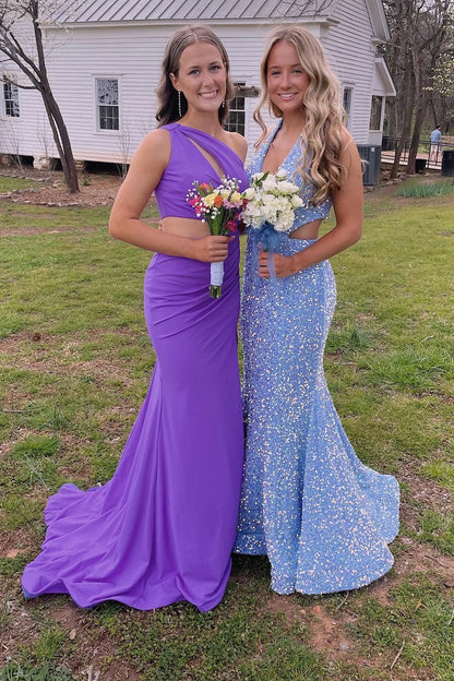 One-Shoulder  Keyhole Mermaid Long Prom Dress with Slit