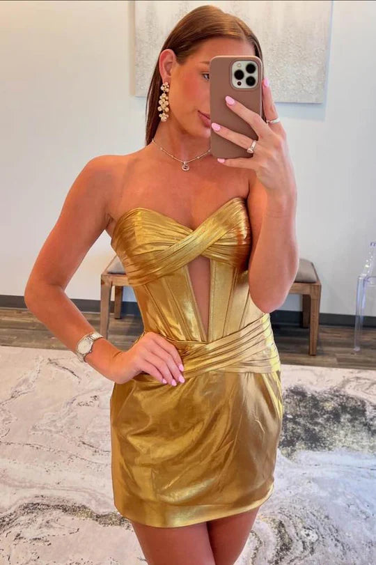 Strapless Metallic Tight Homecoming Dress
