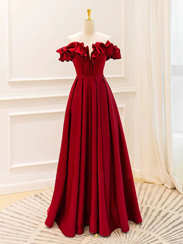 Ball Gown A-Line Evening Gown Empire Dress Prom Floor Length Sleeveless V Neck Jersey with Pleats