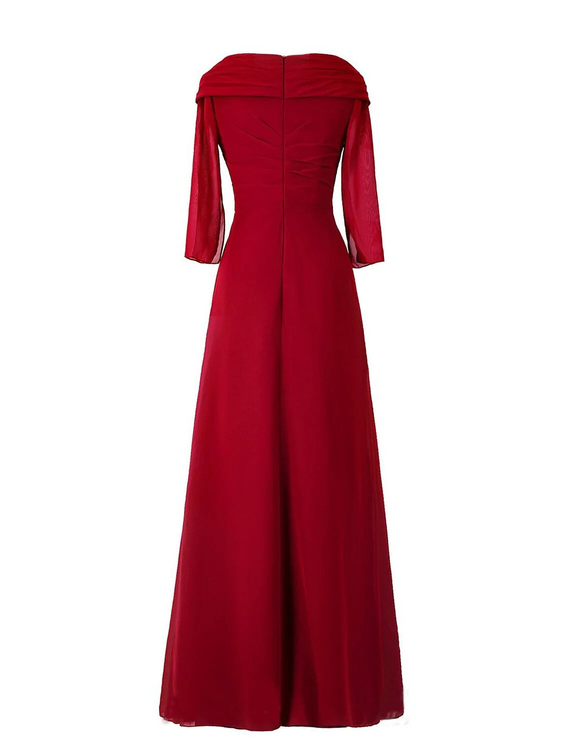 A-Line Minimalist Elegant Wedding Guest Formal Evening Dress V Neck Half Sleeve Floor Length Chiffon with Draping Appliques