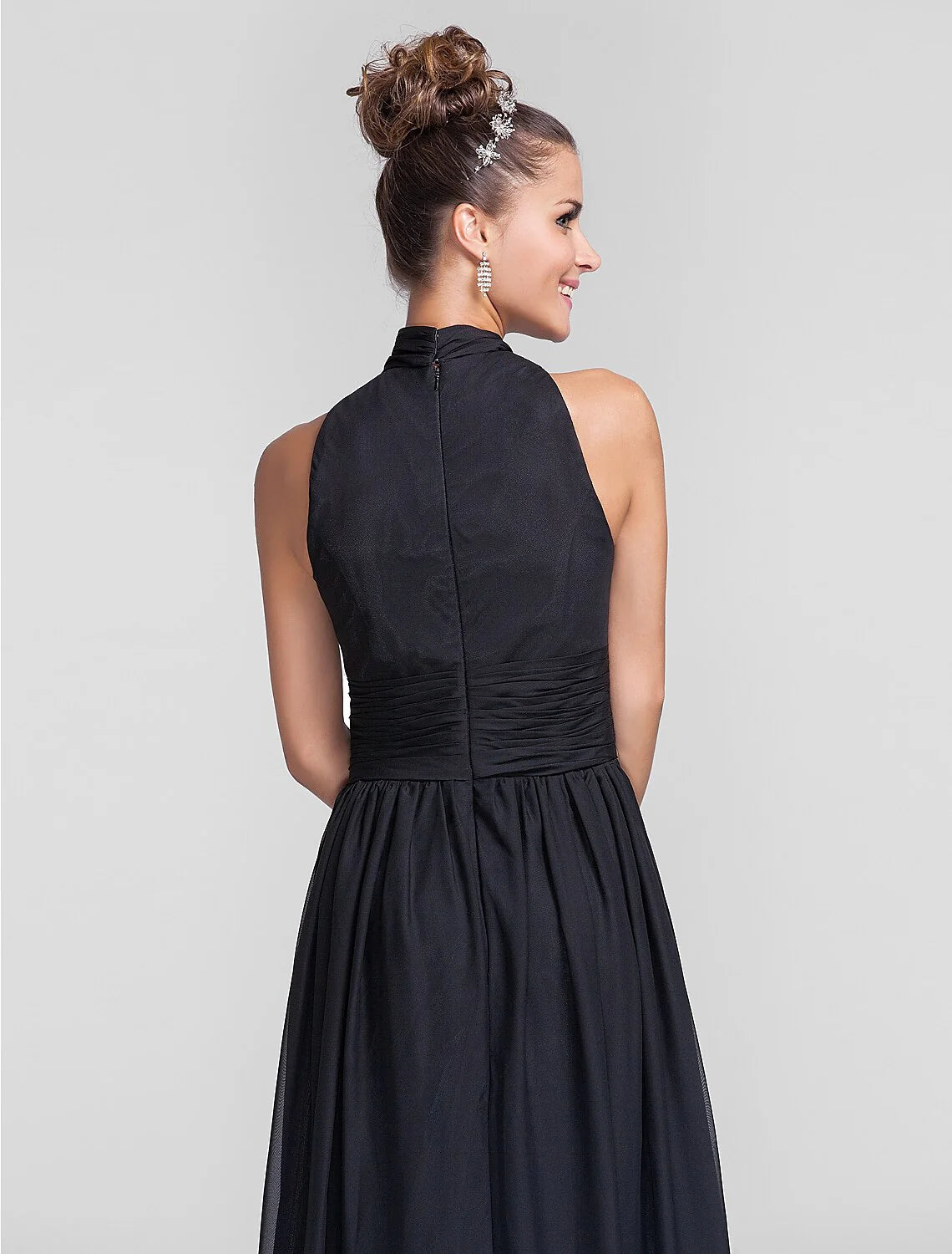 Sheath / Column Bridesmaid Dress High Neck Sleeveless Vintage Inspired Floor Length Chiffon with Ruched / Cascading Ruffles
