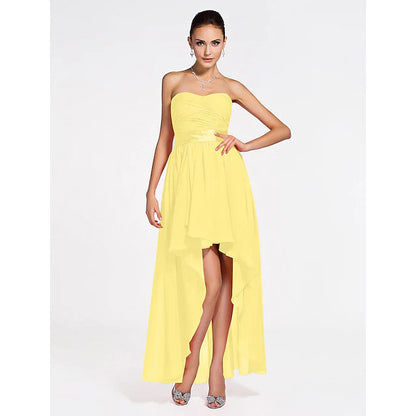 Ball Gown / A-Line Bridesmaid Dress Sweetheart Strapless Sleeveless Lace Up Asymmetrical / Short / Mini Chiffon with Criss Cross / Ruched / Draping
