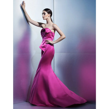 Mermaid / Trumpet Elegant Formal Evening Dress Strapless Sleeveless Sweep / Brush Train Satin with Flower
