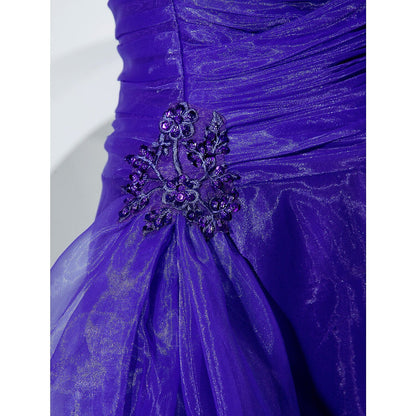 A-Line Elegant Dress Formal Evening Floor Length Sleeveless One Shoulder Organza with Side Draping Cascading Ruffles