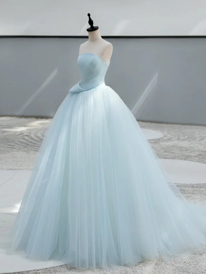 Fashion A-Line Strapless Tulle Fantastic Luxury Long Elegant Prom Dress