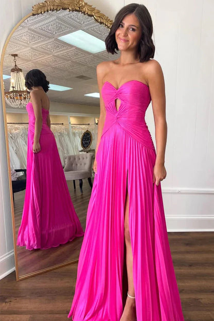 Strapless Keyhole Pleated A-Line Prom Formal Dress