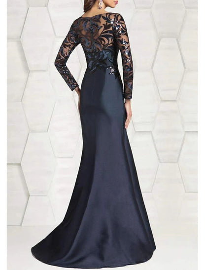 Sheath Mermaid Trumpet Wedding Guest Dress Jewel Neck Floor Length Mother of the Bride Dress Long Sleeve Prom Dress