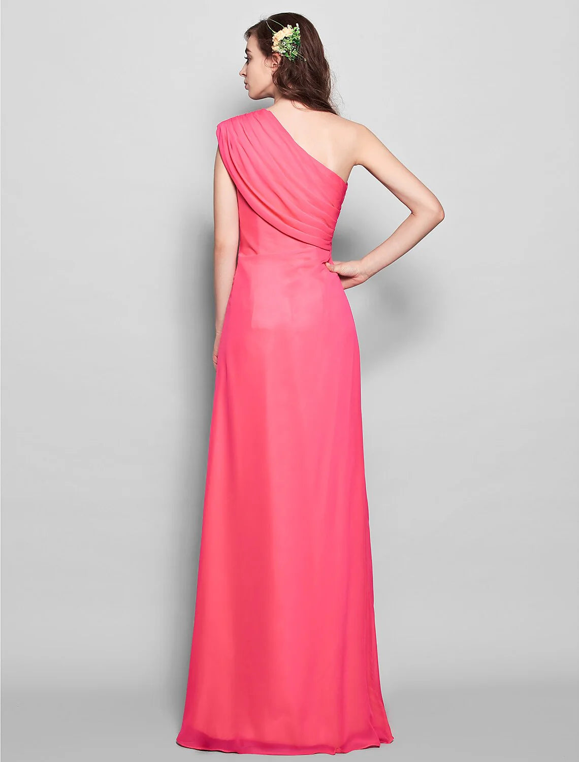 Sheath / Column Bridesmaid Dress One Shoulder Sleeveless Elegant Floor Length Chiffon with Side DrapingSheath / Column Bridesmaid Dress One Shoulder Sleeveless Elegant Floor Length Chiffon with Side Draping
